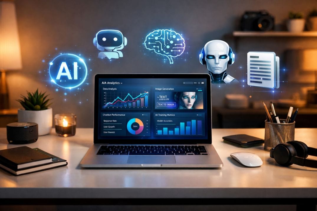 Content creator using AI tools for writing, video editing, and design to produce content efficiently