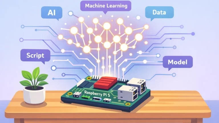 Raspberry Pi 5 with neural network visualization representing local LLMs Locally on Raspberry Pi