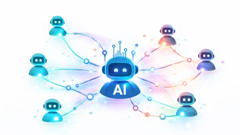AI agents system showing autonomous decision-making and connected intelligent workflows