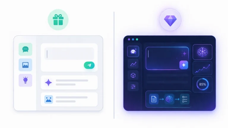 Comparison between free and paid AI tools showing differences in features, performance, and capabilities
